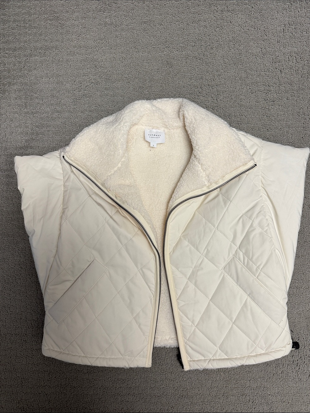 sundays Cream Quilted Sherpa Vest with Zip